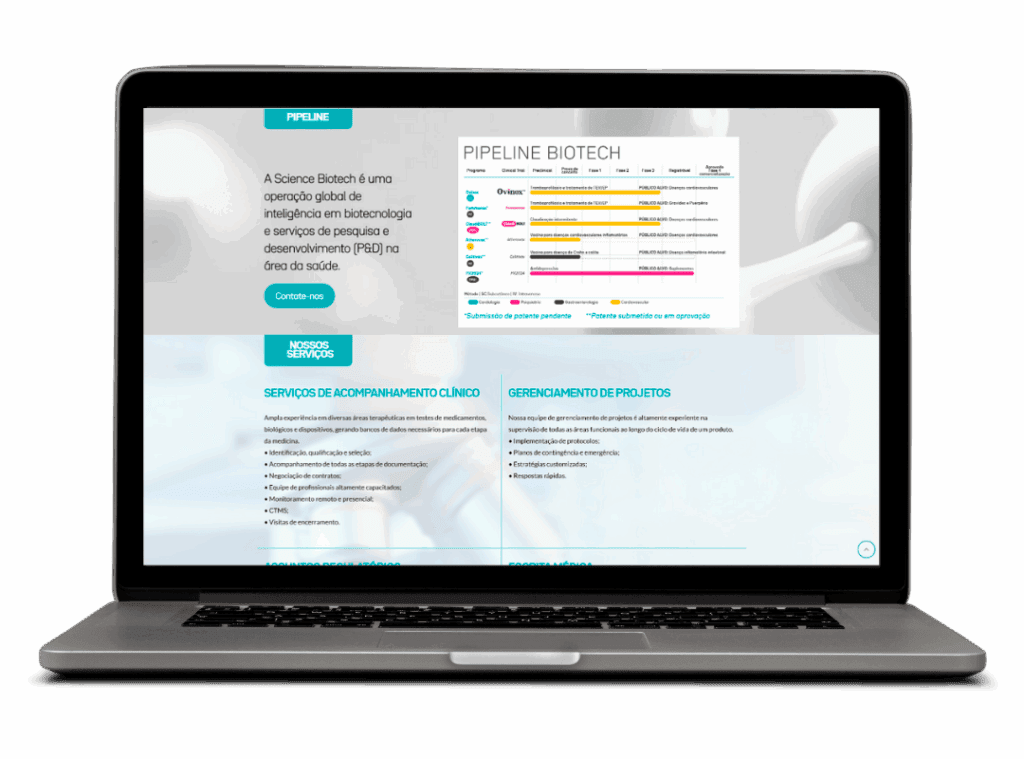 Tela Site Profissional Science Biotech | Desktop