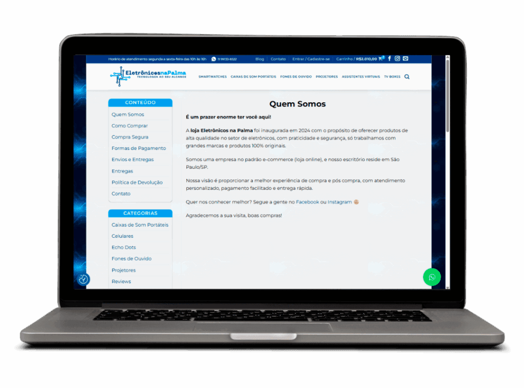 Tela Site Profissional Eletrônicos na Palma | Mobile