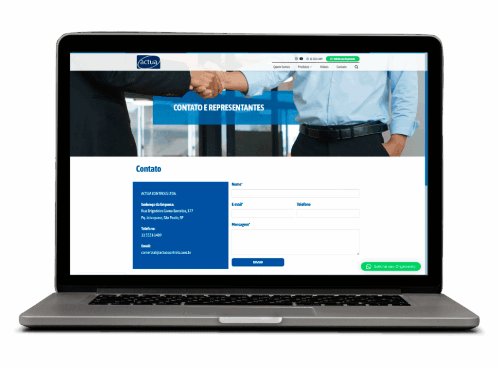 Tela Site Profissional Actua Controls | Desktop